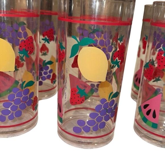 Leahy Designs Multicolor Fruits Tall Plastic Drinking Glasses Set of 6 - Picture 2 of 5